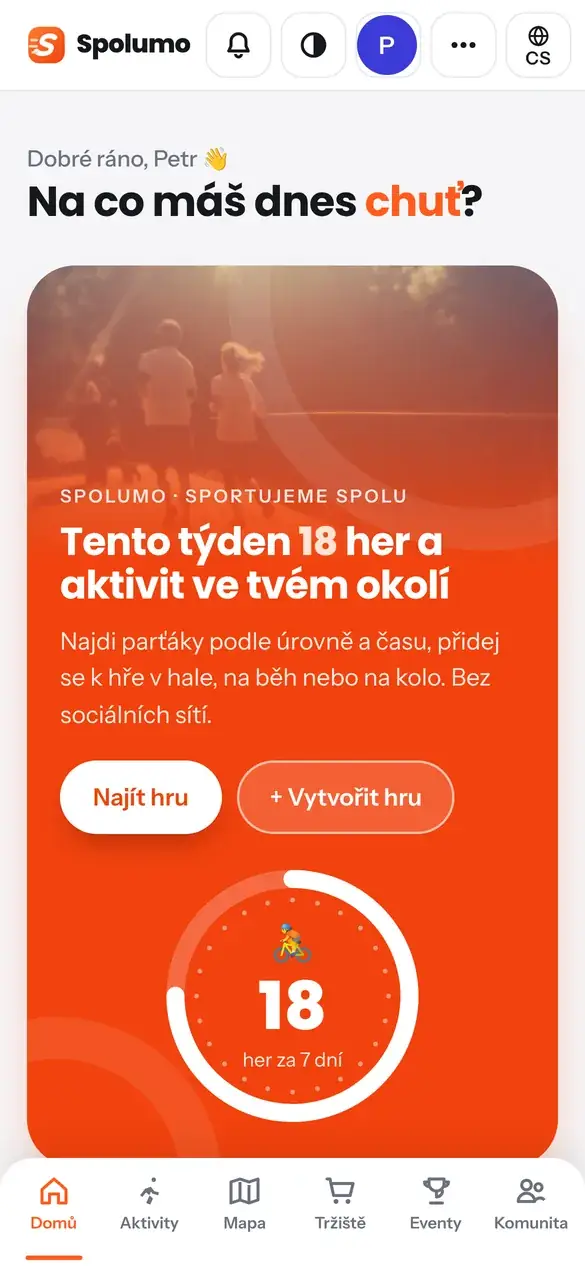 Úvodní obrazovka aplikace s mottem a výzvami